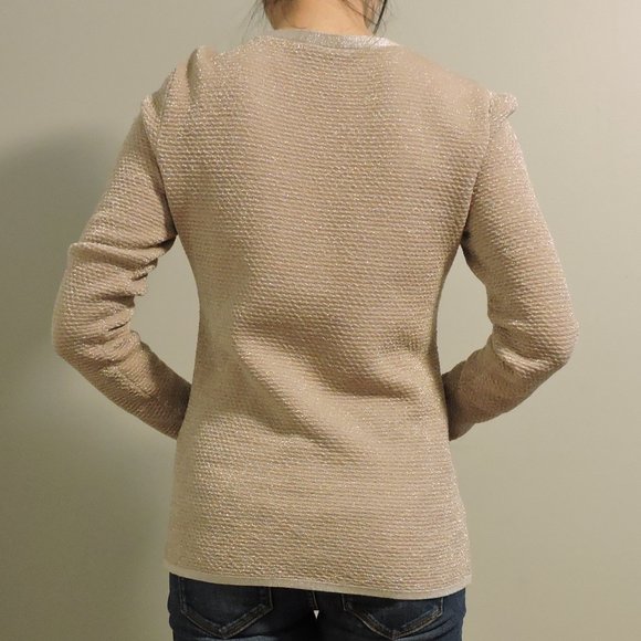 Club Monaco Beige Crewneck Merino Wool Sweater with Subtle Metallic Shimmer - Picture 6 of 8